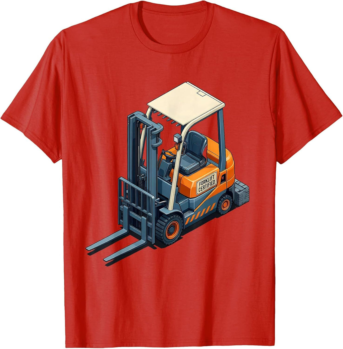 Men's Forklift Certified Funny Construction Worker Heavy Equipment T-Shirt - Red