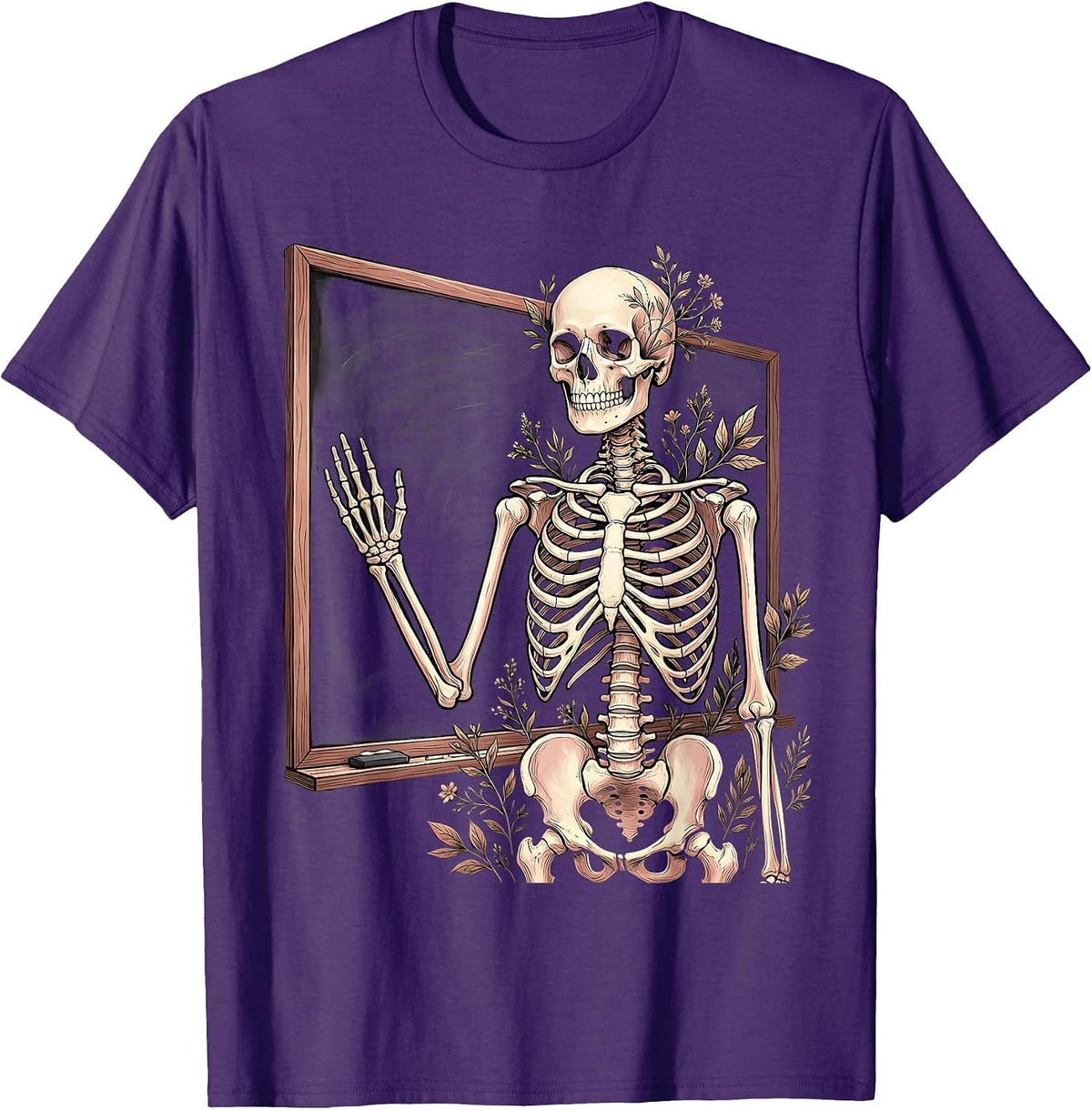 Men's Skeleton Anatomy Teacher Chalkboard Illustration T-Shirt - Purple