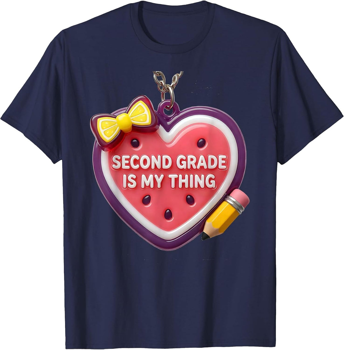 Second Grade Is My Thing Cute Back to School Pencil Bow T-Shirt - Navy Blue
