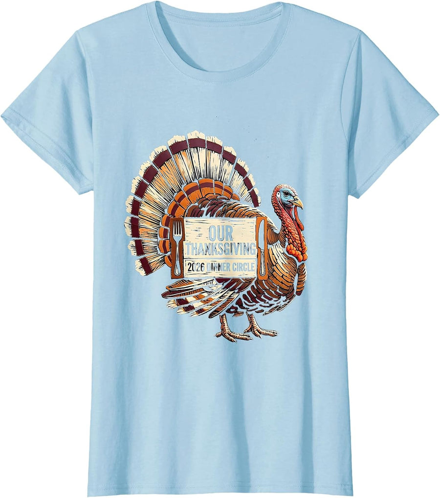 Women's Our Thanksgiving 2026 Dinner Circle Family Crew Matching T-Shirt - Baby Blue