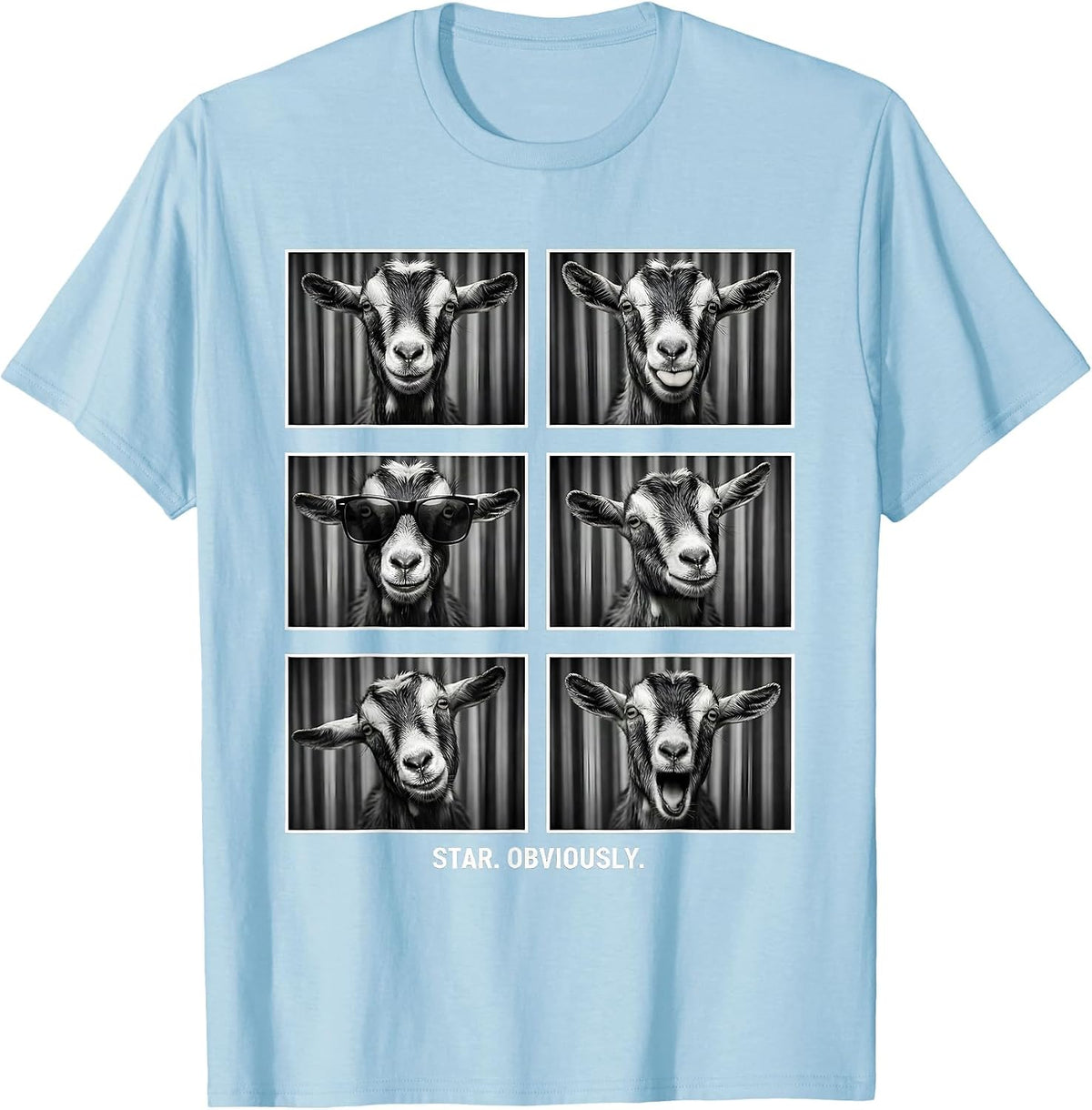 Men's Star Obviously Funny Goat Portrait Animal Lover Humor T-Shirt - Baby Blue