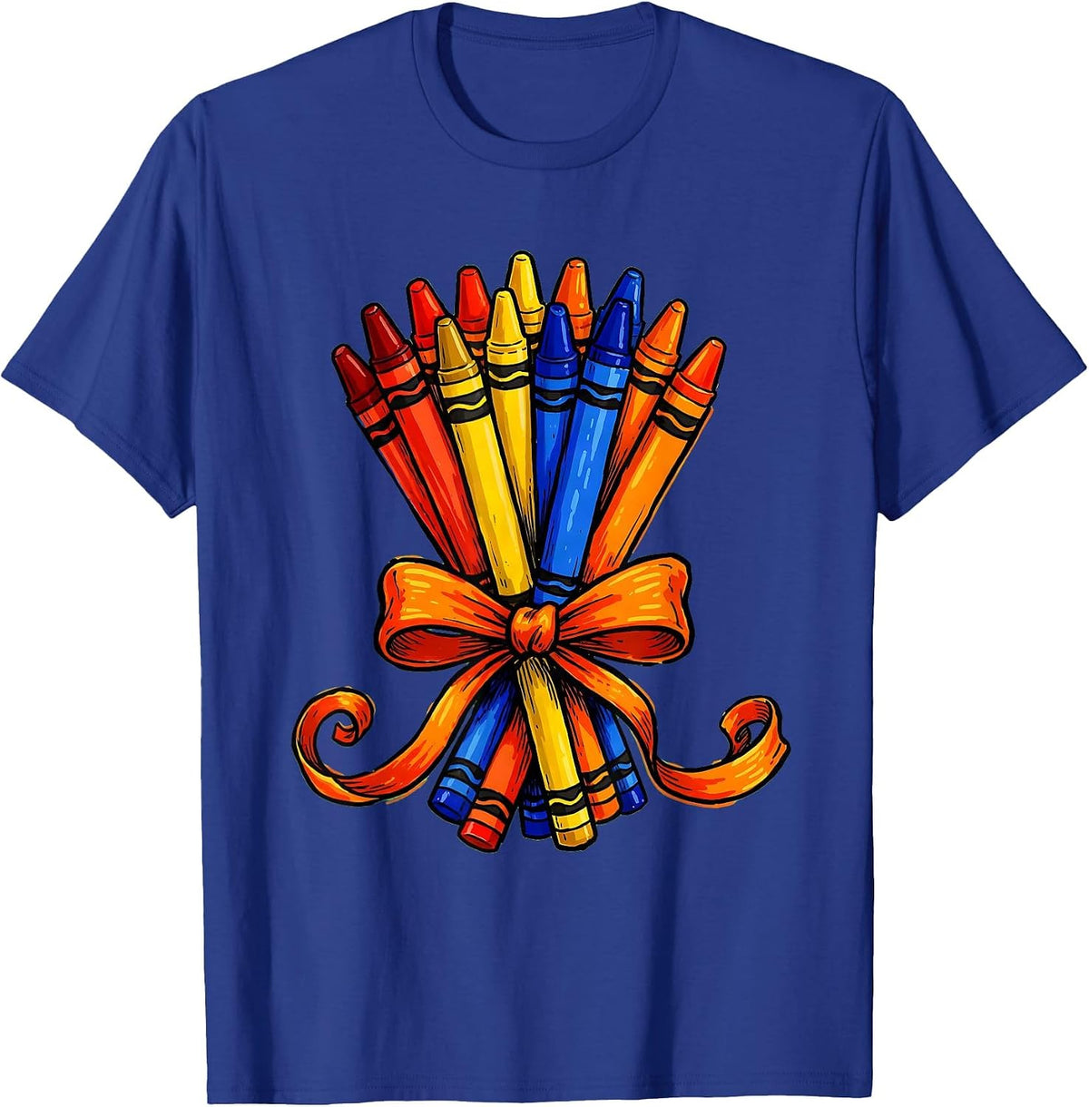 Kindergarten Teacher Crayon Bouquet Graphic T-Shirt - Royal Blue