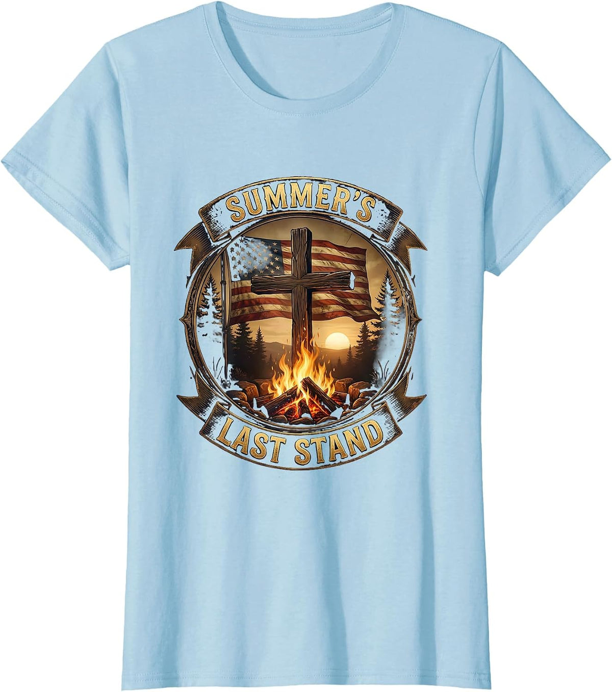 Summer's Last Stand Labor Day Fire Pit Design T-Shirt - Baby Blue