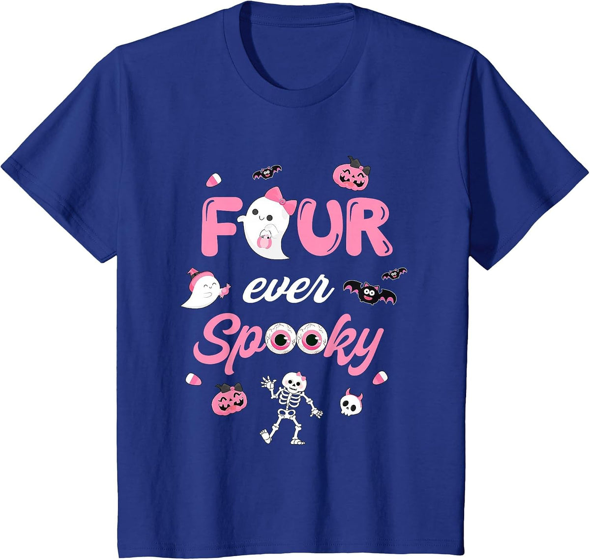 Four Ever Spooky Halloween Ghost 4th Birthday Girl Bow Ghost T-Shirt - Royal Blue