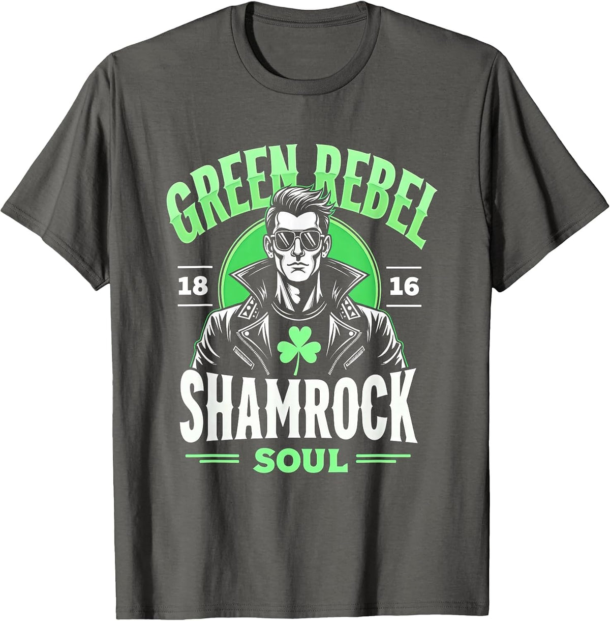 Green Rebel Shamrock Soul St Patrick's Day T-Shirt - Asphalt Grey