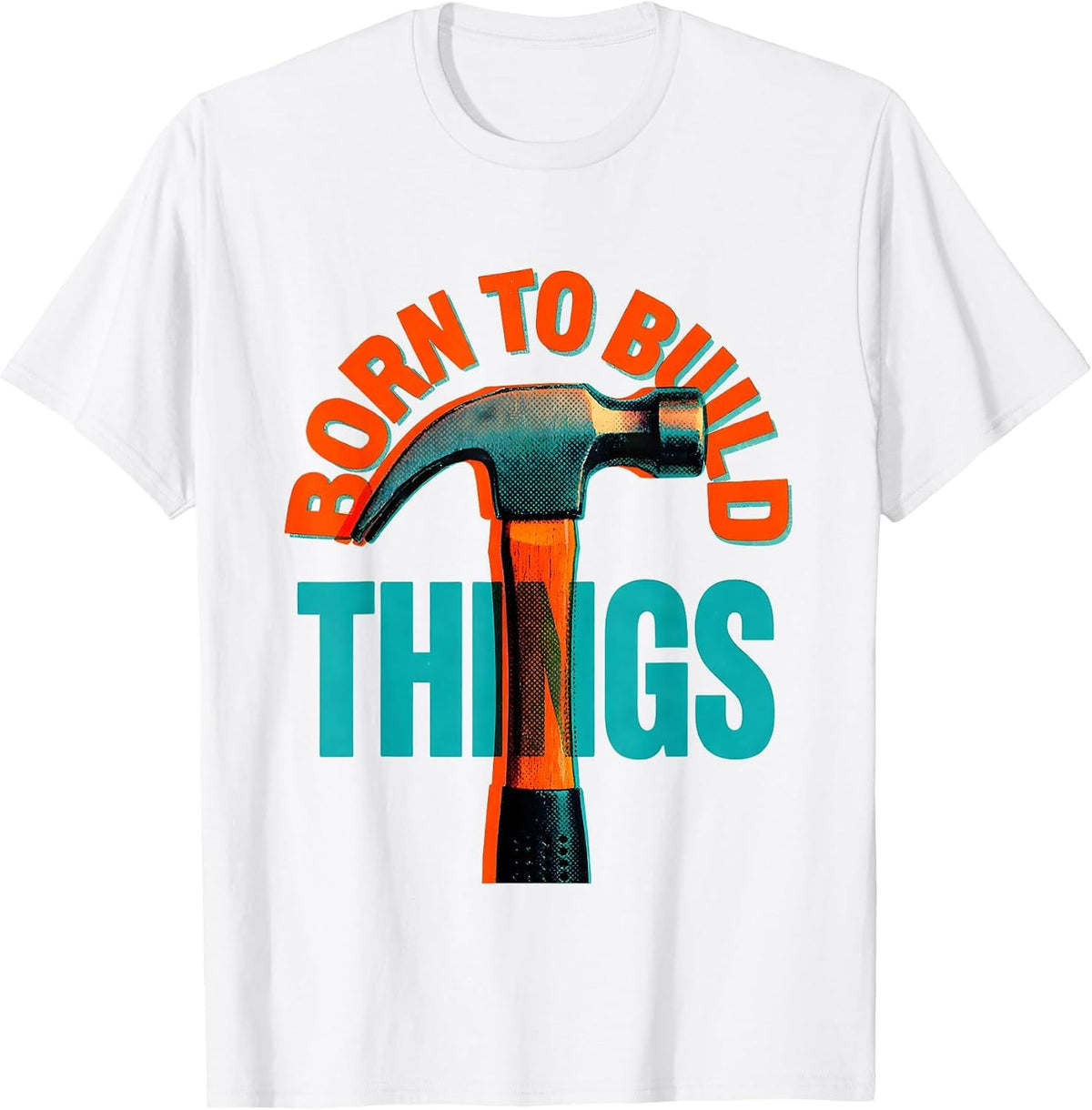 Men's Born to Build Things Blue Collar Worker Design T-Shirt - White