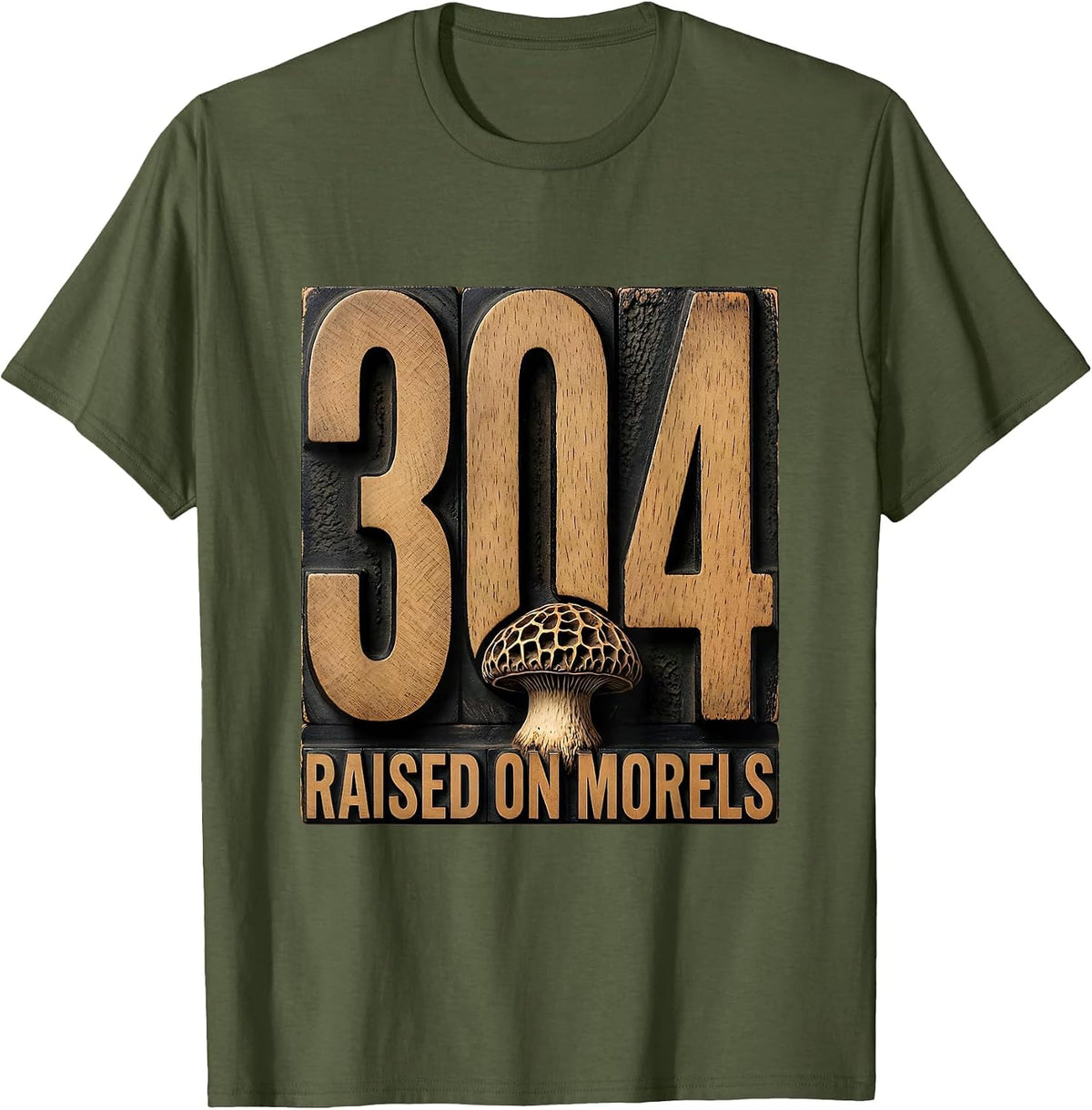 Men's 304 Raised On Morels Vintage West Virginia State Pride T-Shirt - Olive Green