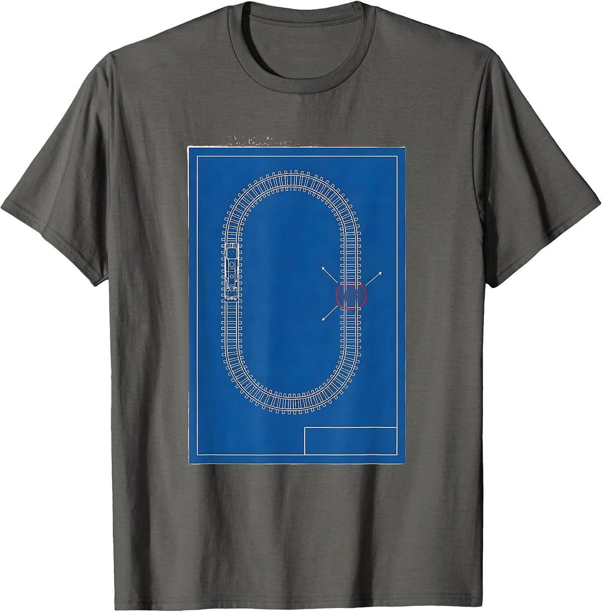 Men's Model Railroad Track Loop Technical Blueprint Hobbyist Gift T-Shirt - Asphalt Grey