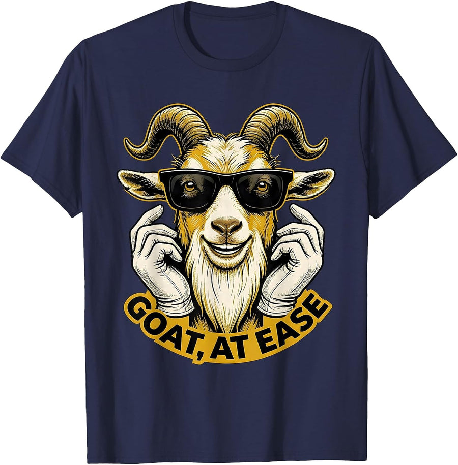 GOAT At Ease Retro Cartoon Funny Goat Lover Novelty Humor T-Shirt - Navy Blue