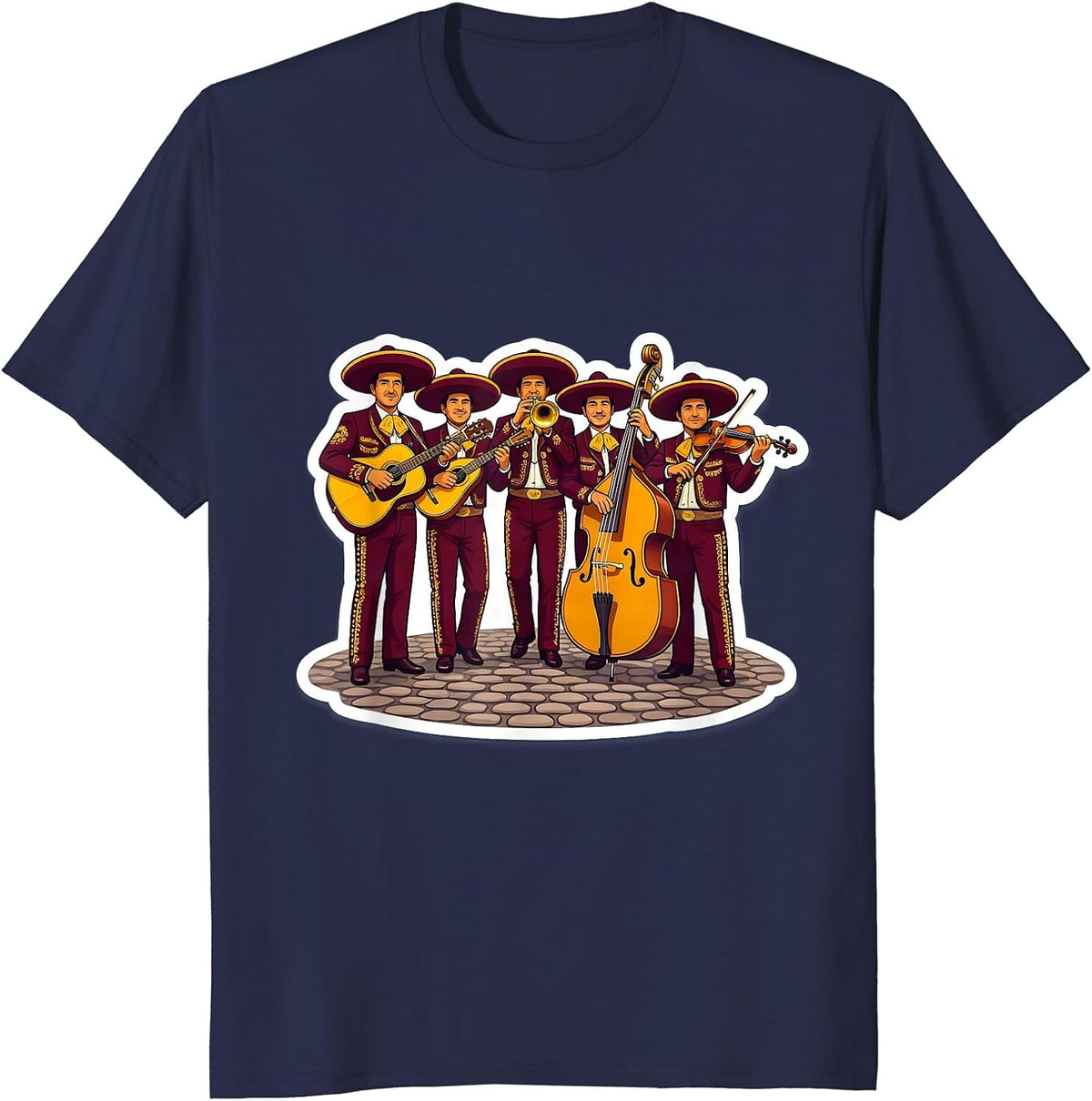 Mariachi Band Cobblestone Plaza Graphic T-Shirt - Navy Blue