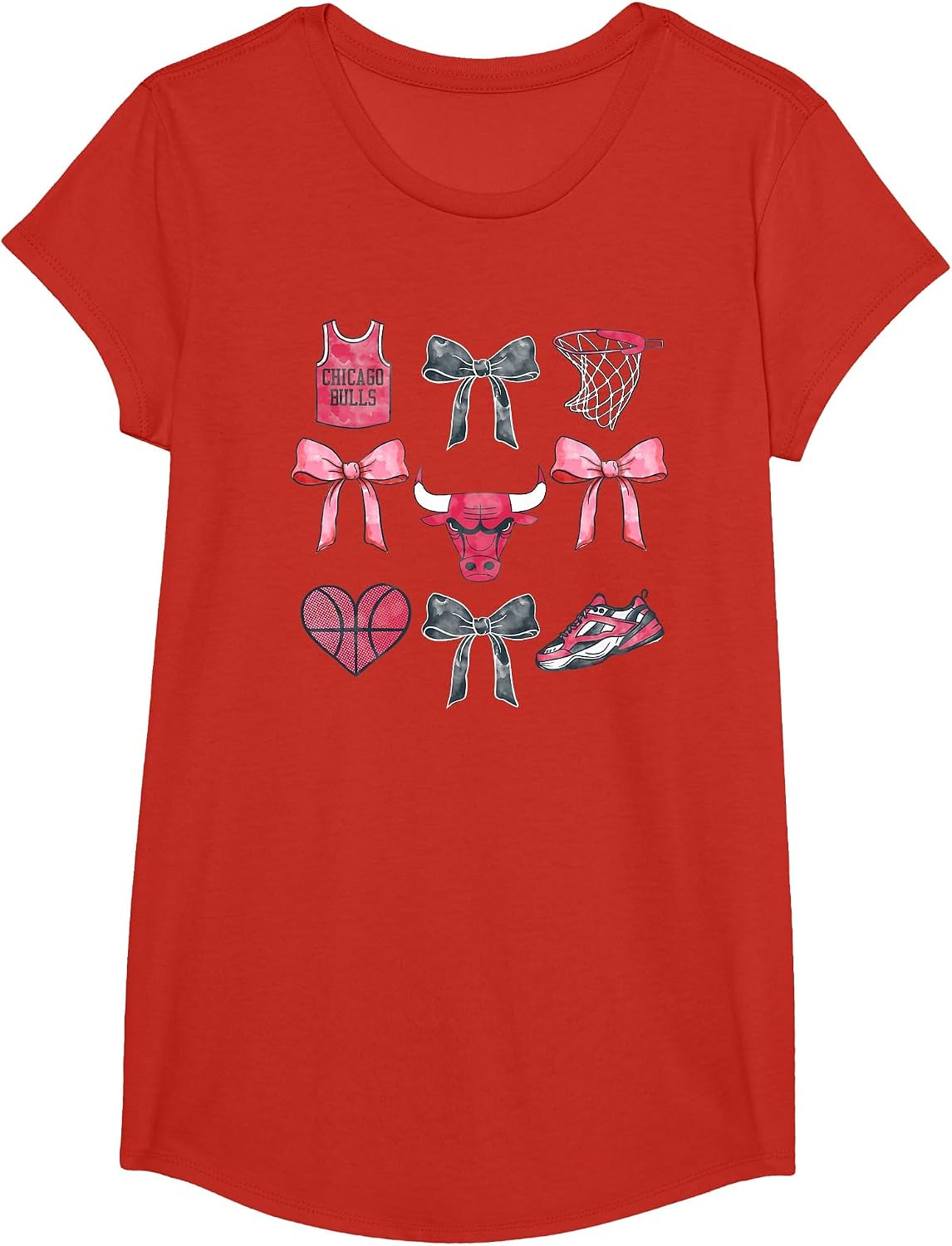NBA Chicago Bulls Bow Grid T-Shirt - Girls Red