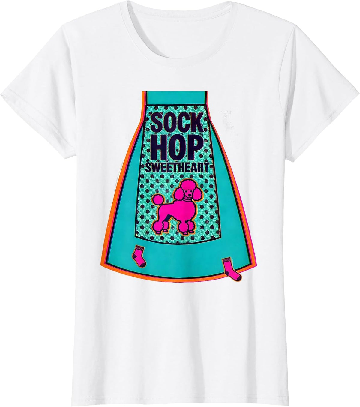 Sock Hop Sweetheart Risograph Retro 50s Poodle Skirt Party T-Shirt - White