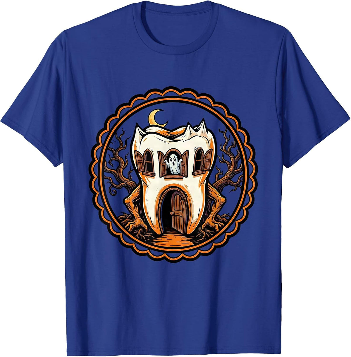 Men's Haunted Molar House Dental Halloween Design T-Shirt - Royal Blue