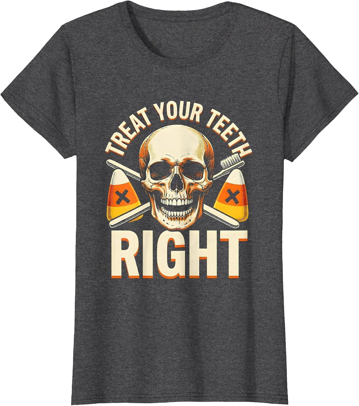 Women's Treat Your Teeth Right Halloween Dental Design T-Shirt - Dark Heather Grey