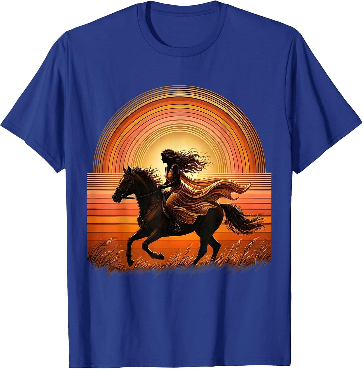 Men's Wild and Free Horse Rider Graphic Design T-Shirt - Royal Blue