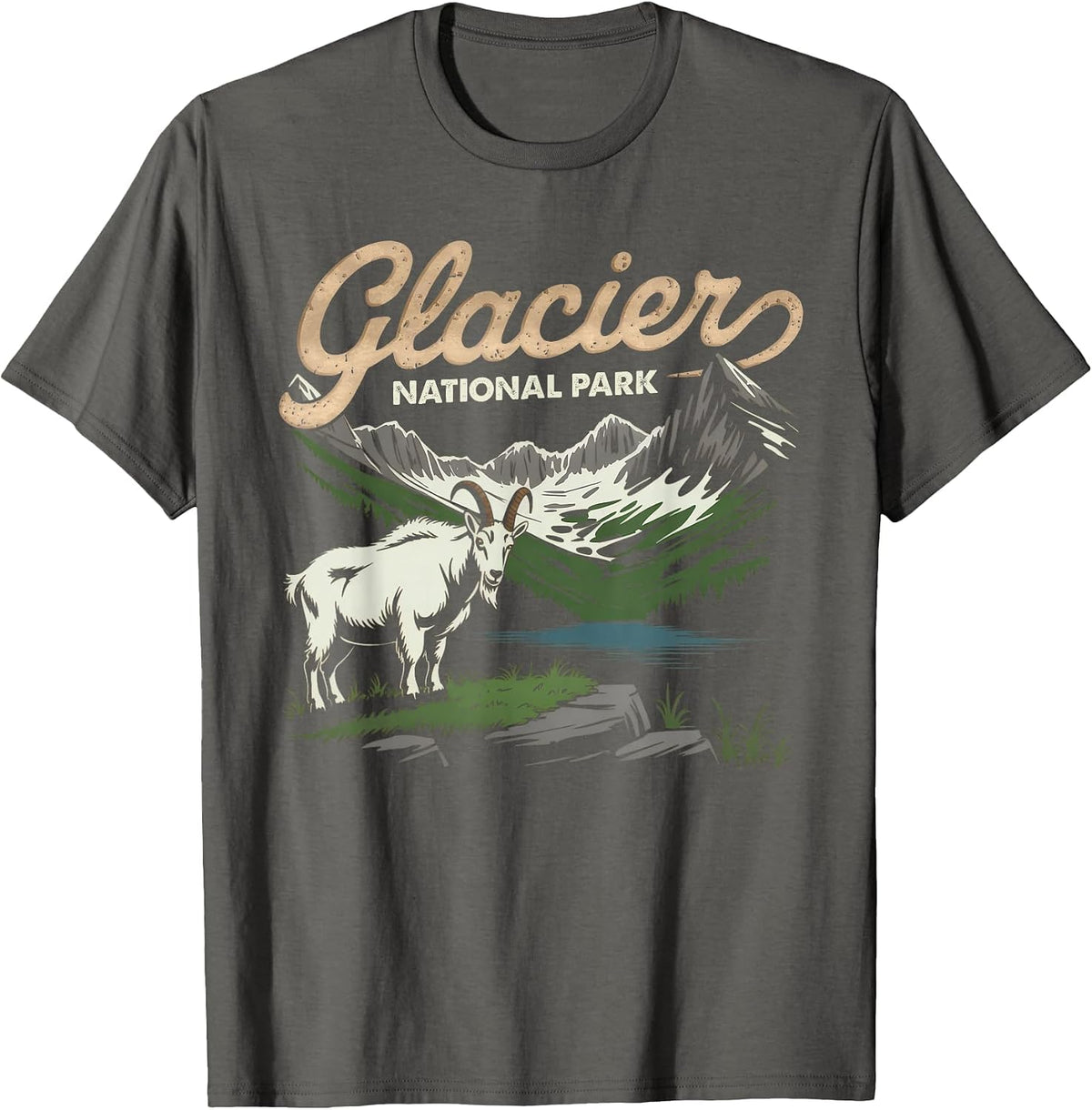Glacier National Park Mountain Goat Tee for Nature Lovers T-Shirt - Asphalt Grey