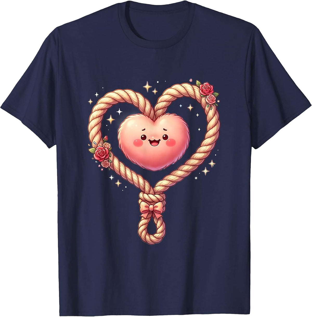 Pink Western Lasso Heart Graphic Tee T-Shirt - Navy Blue