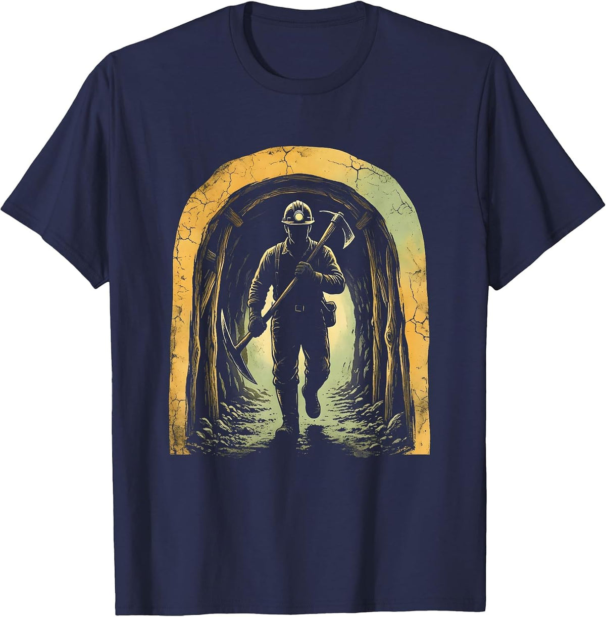 Labor Day Coal Miner Tunnel Emergence Graphic T-Shirt - Navy Blue