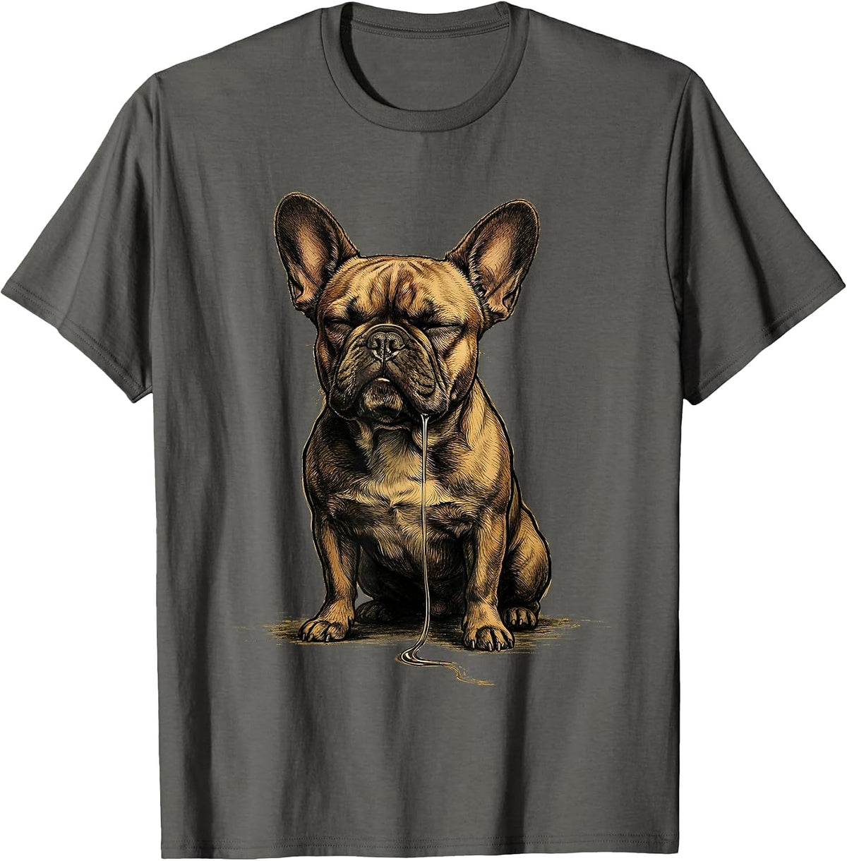 French Bulldog Bust Illustration Pet Lover Humor T-Shirt - Asphalt Grey