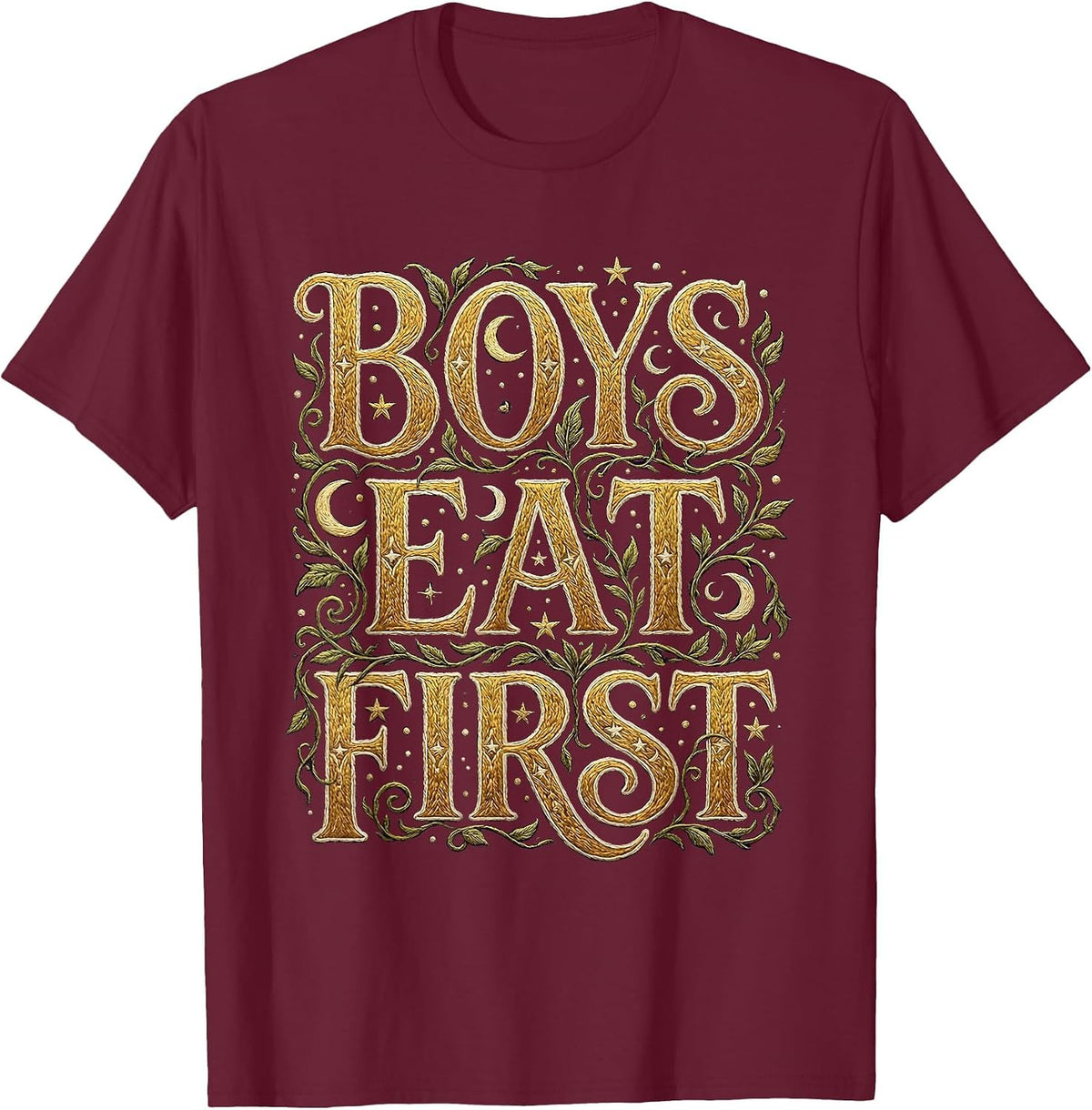 Boys Eat First Funny Thanksgiving Design T-Shirt - Burgundy