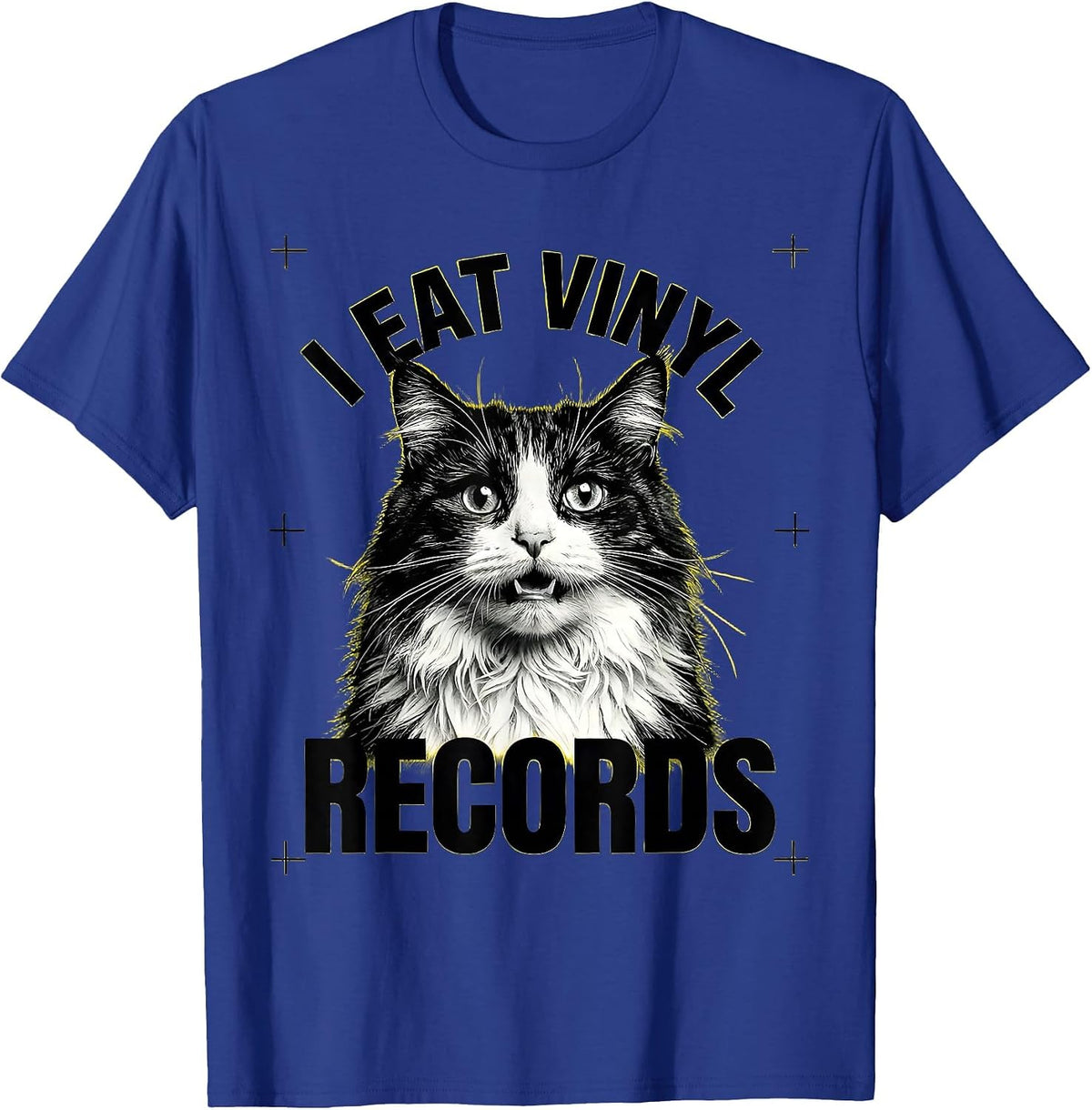 I Eat Vinyl Records Funny Cat Meme Bootleg Graphic T-Shirt - Royal Blue