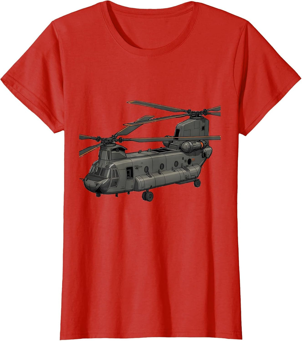 Women's Exploded Tandem-Rotor Helicopter Military Enthusiast T-Shirt - Red