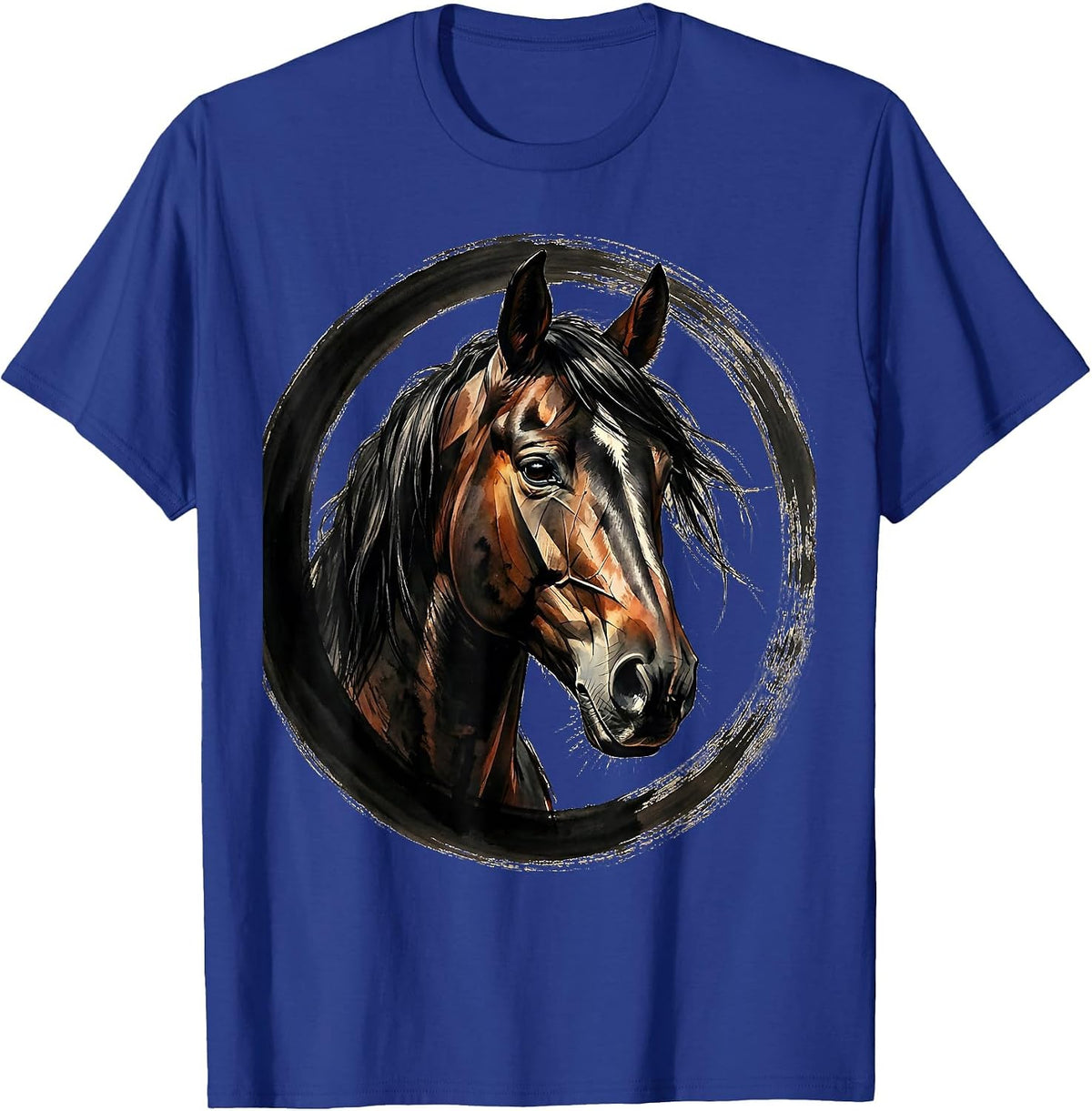 Men's Geometric Low-Poly Horse Head Portrait T-Shirt - Royal Blue