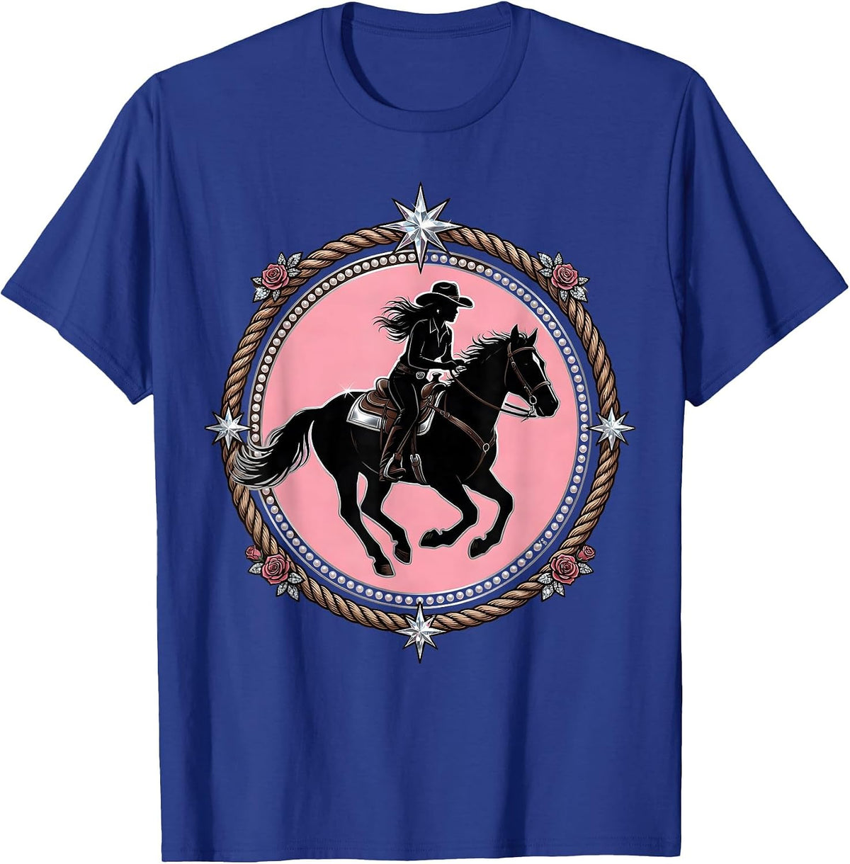 Horseback Rider Galloping Through Dust Western Art T-Shirt - Royal Blue