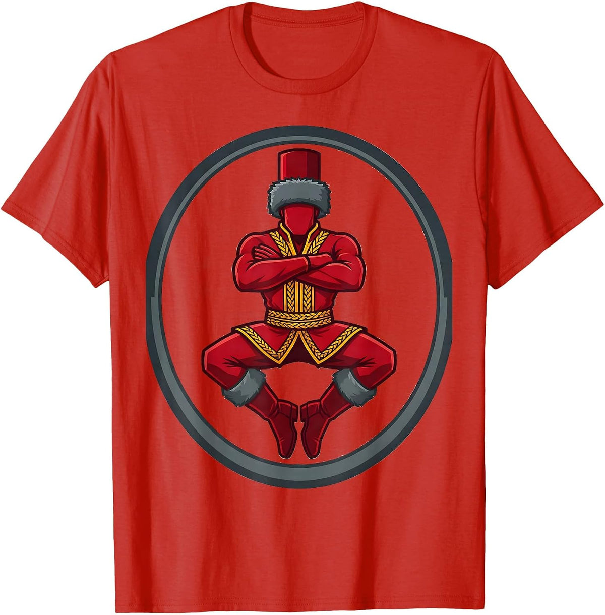 Men's Russian Candy-Nation Dancer Flat Vector Whimsical Christmas T-Shirt - Red