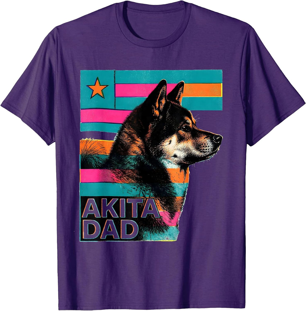 Men's Akita Dad Risograph Patriotic Dog Owner Gift T-Shirt - Purple