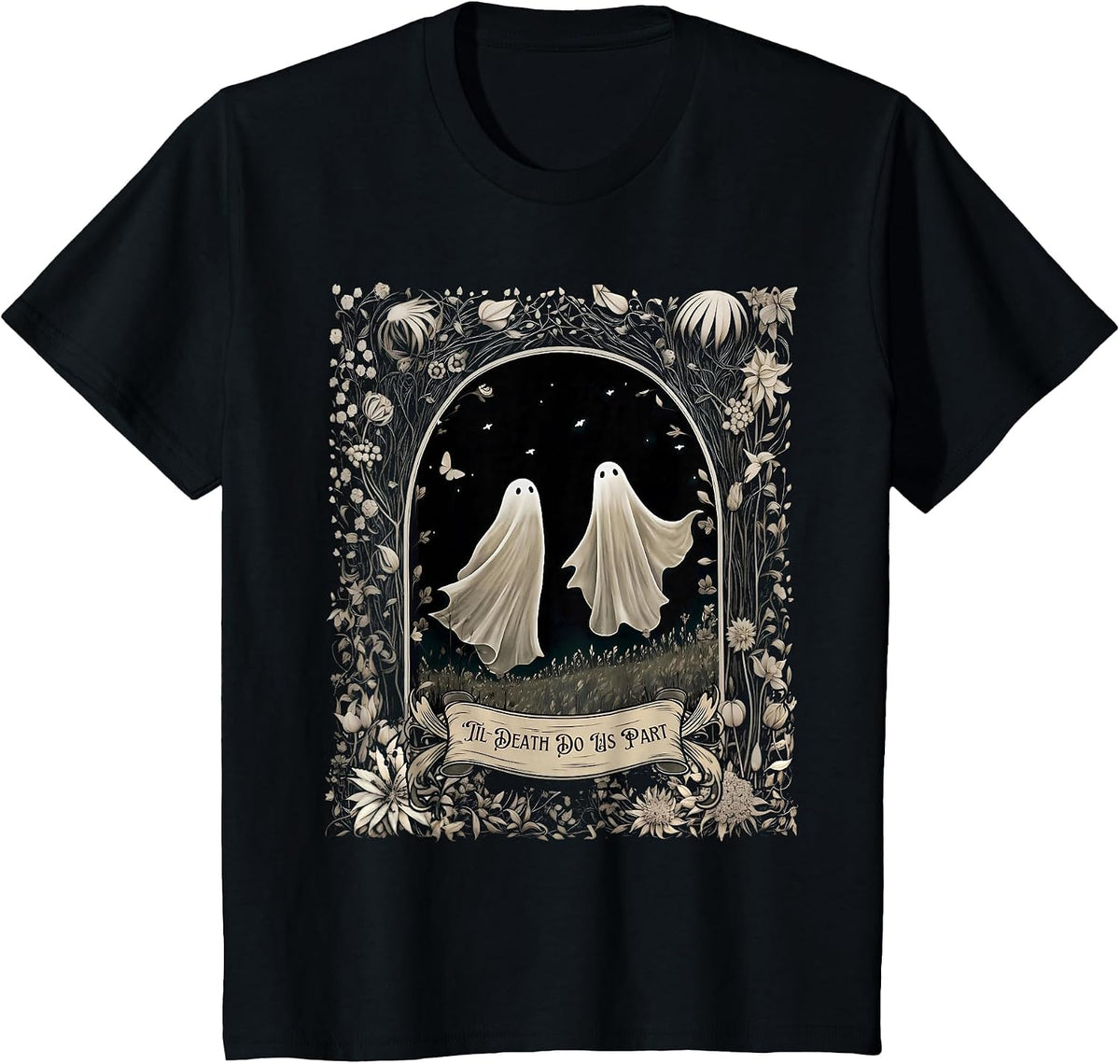 Til Death Do Us Part Spooky Season Halloween Ghost Vintage T-Shirt - Black