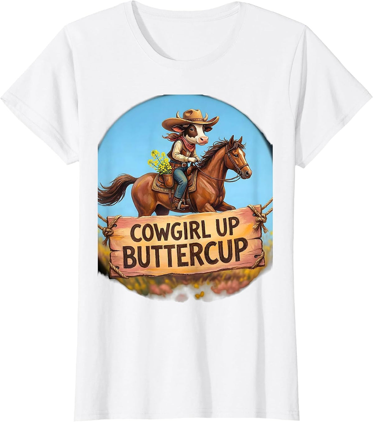 Cowgirl Up Buttercup Western Design T-Shirt - White