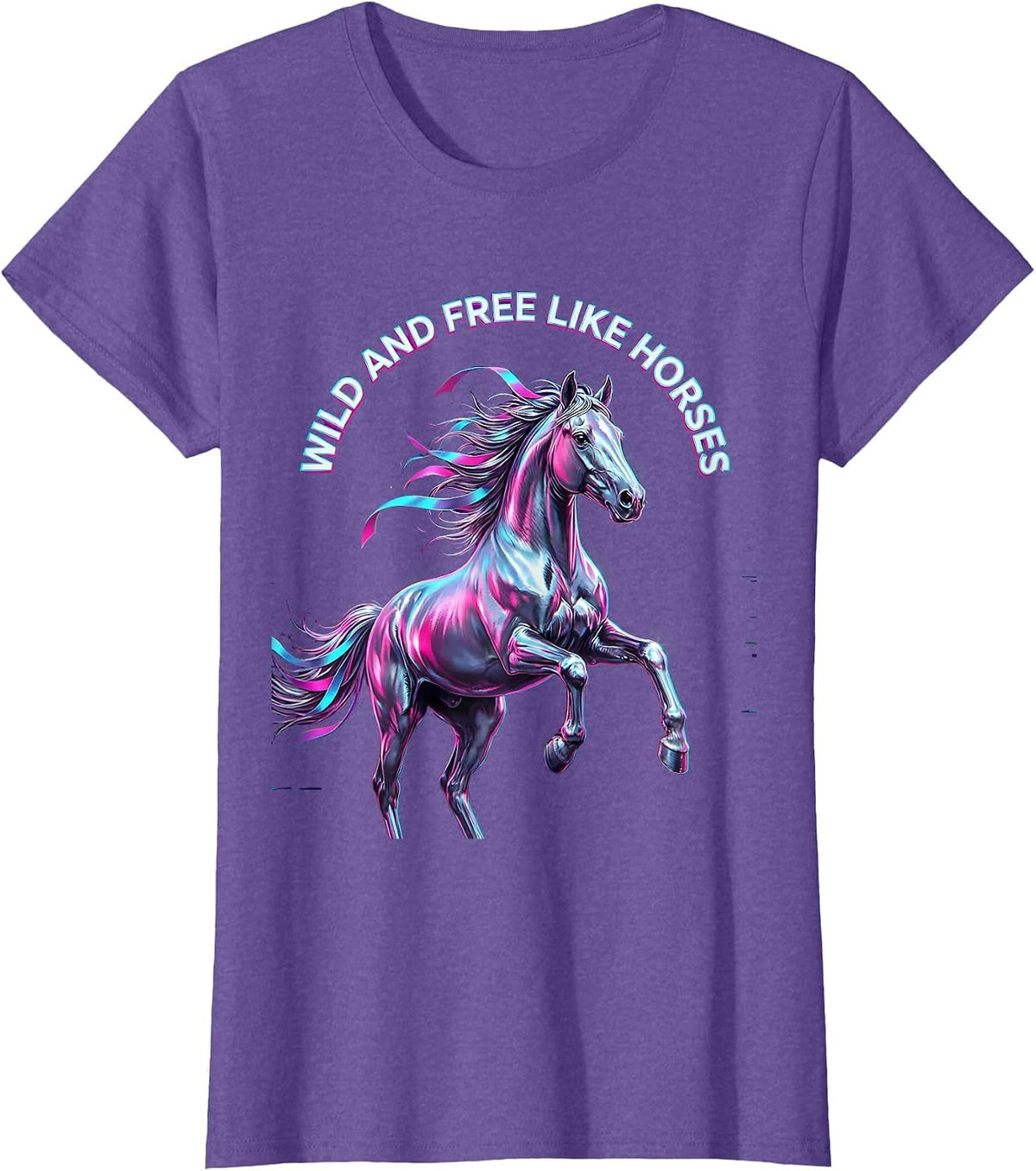 Women's Wild and Free Like Horses Equestrian Design T-Shirt - Purple Heather