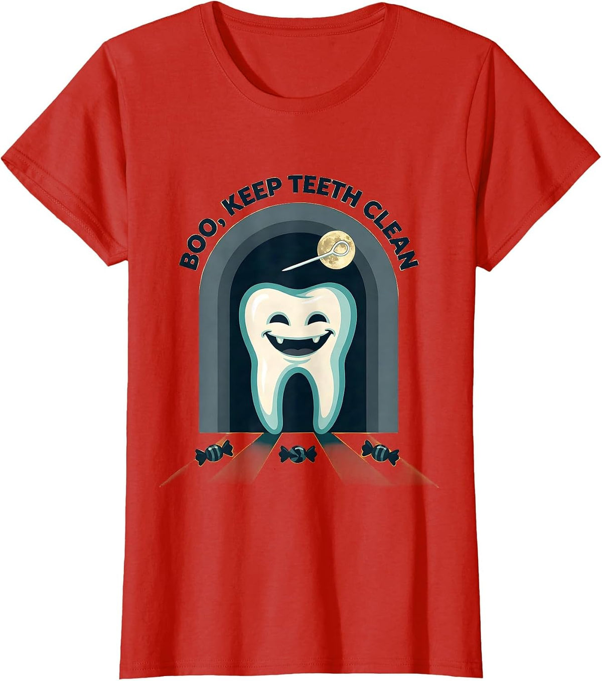 Women's Boo Keep Teeth Clean Funny Dental Halloween Costume Dentist T-Shirt - Red
