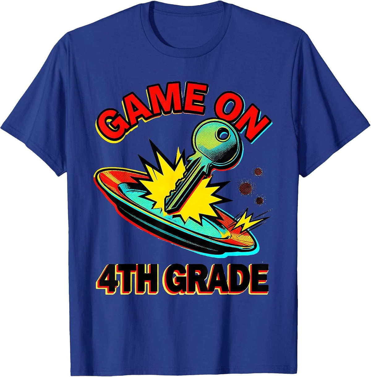 Men's Game On 4th Grade Pop Art Back To School Boys Level Unlocked T-Shirt - Royal Blue