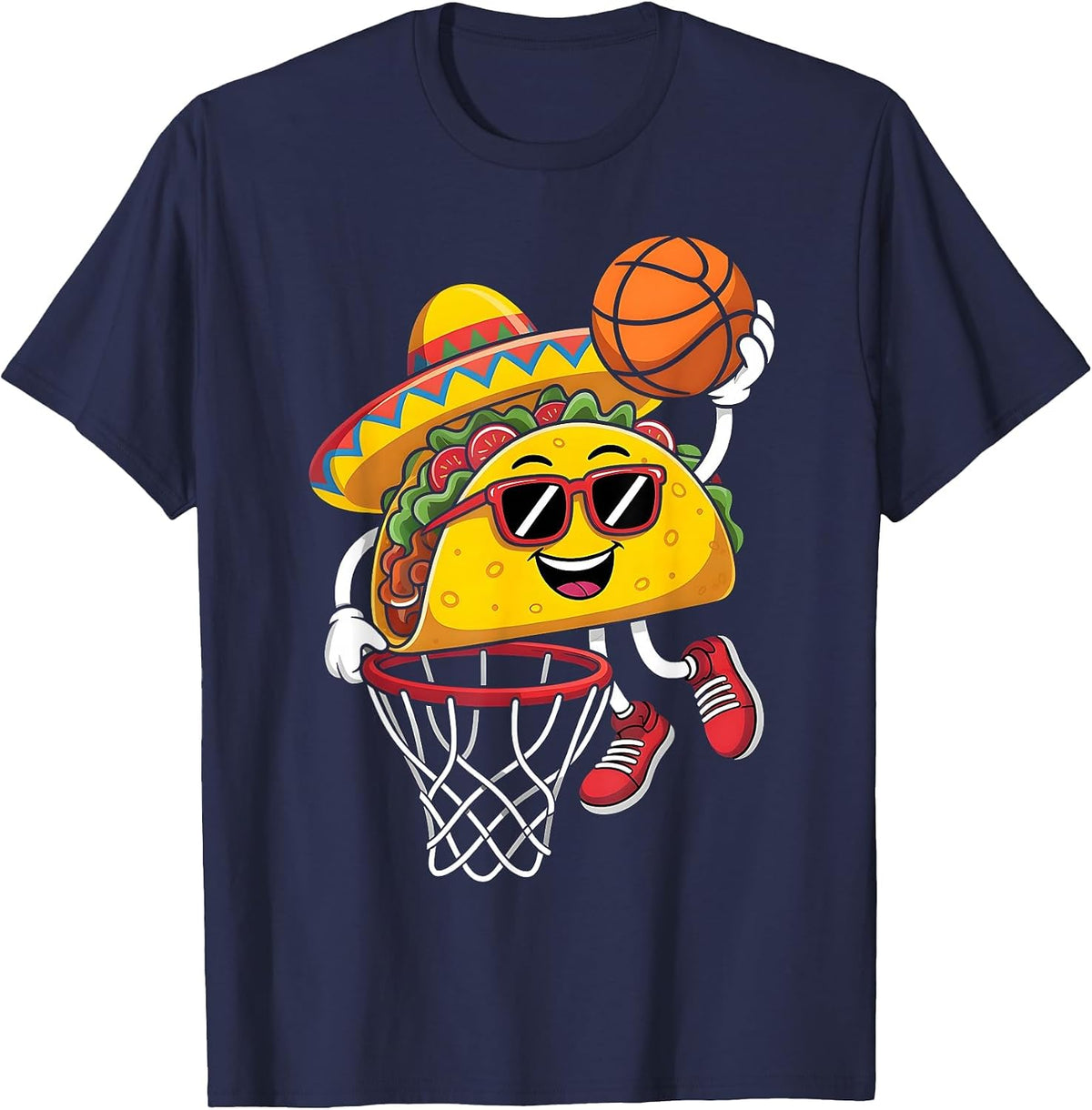 Taco Playing Basketball Mexican Food Cinco De Mayo Kids T-Shirt - Navy Blue