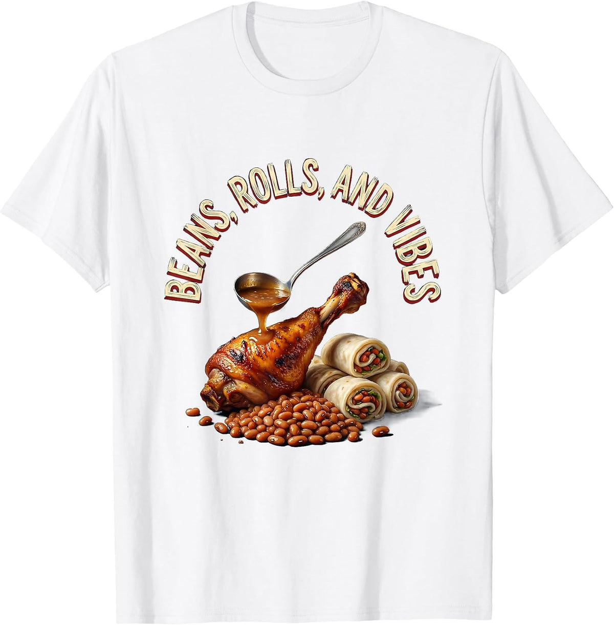 Men's Beans Rolls and Vibes Thanksgiving Design T-Shirt - White