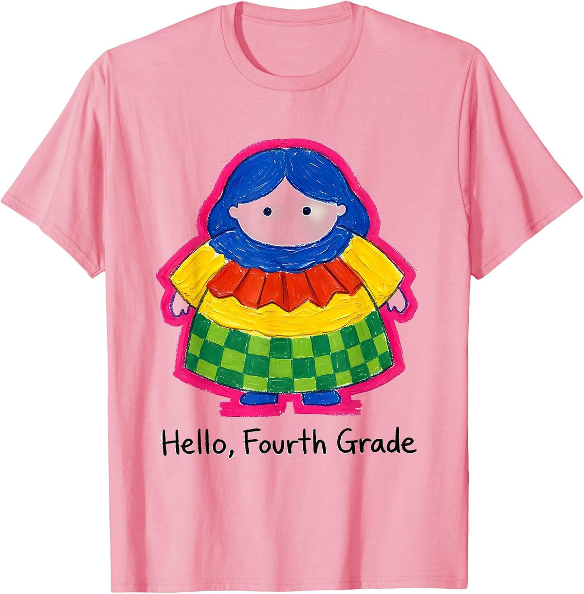 Men's Hello, Fourth Grade Cute Dumpling Girl Back to School T-Shirt - Pink