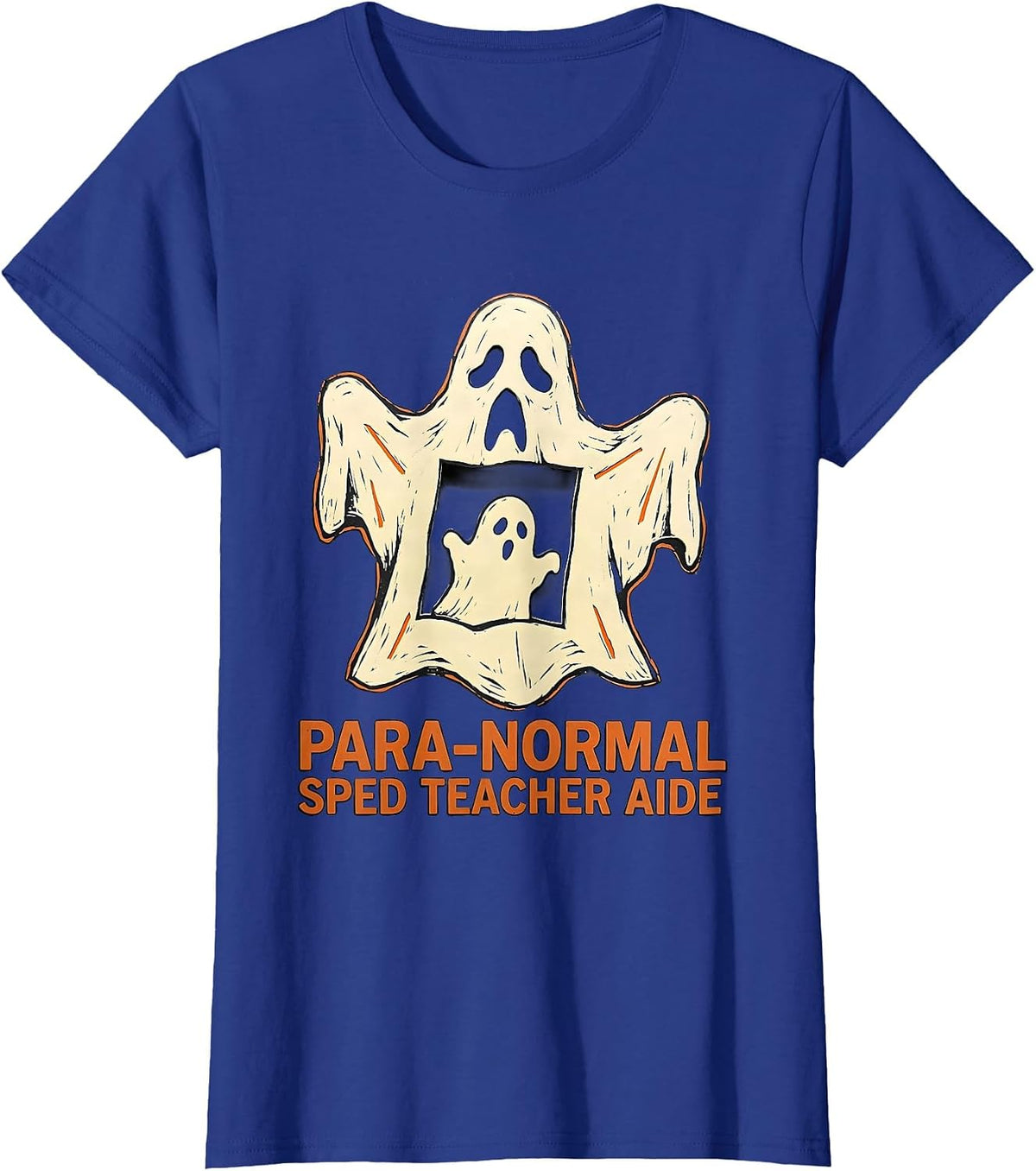 Women's Para-Normal SPED Teacher Aide Ghost Linocut Halloween T-Shirt - Royal Blue