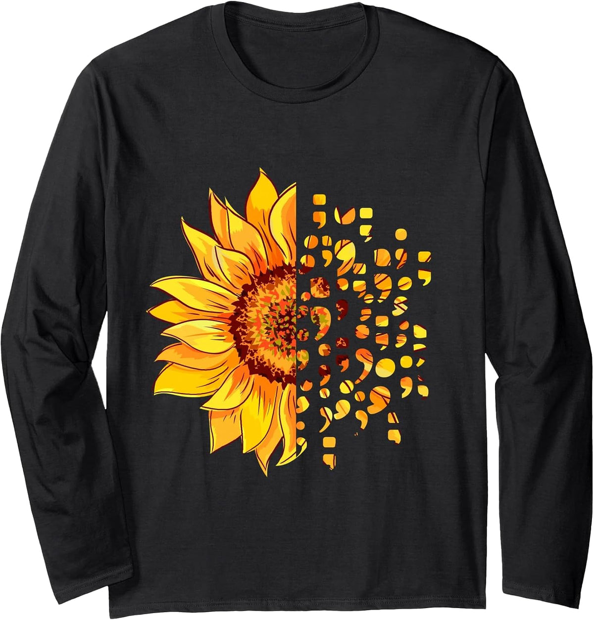 Suicide Awareness Semicolon Depression Mental Health Long Sleeve T-Shirt - Adult Unisex Black