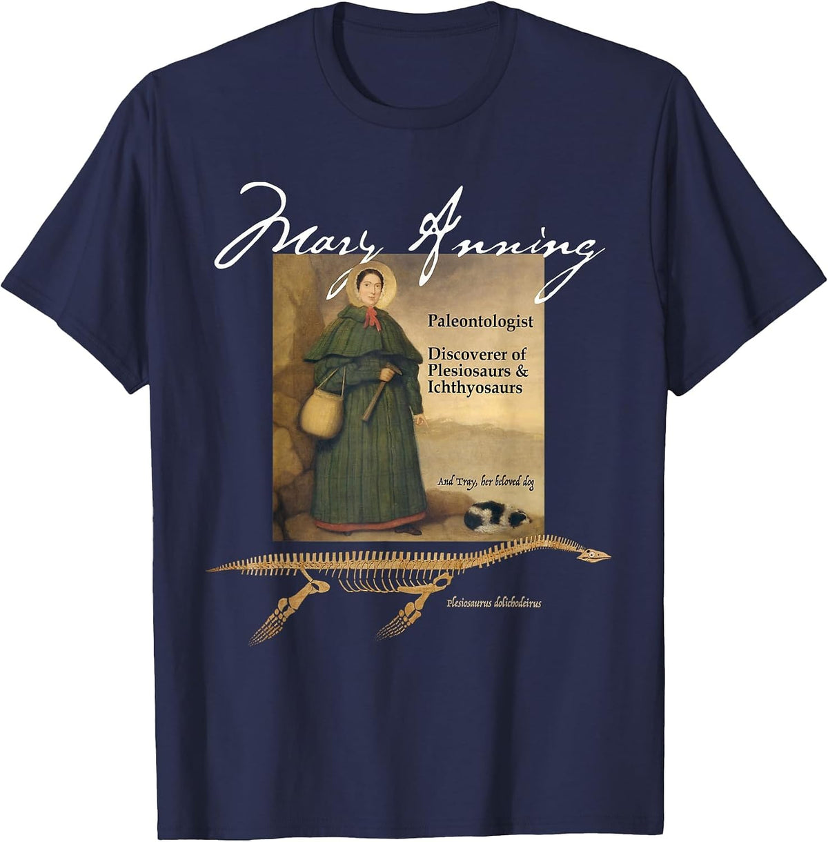 Celebrate Pioneering Paleontologist Mary Anning T-Shirt - Navy Blue