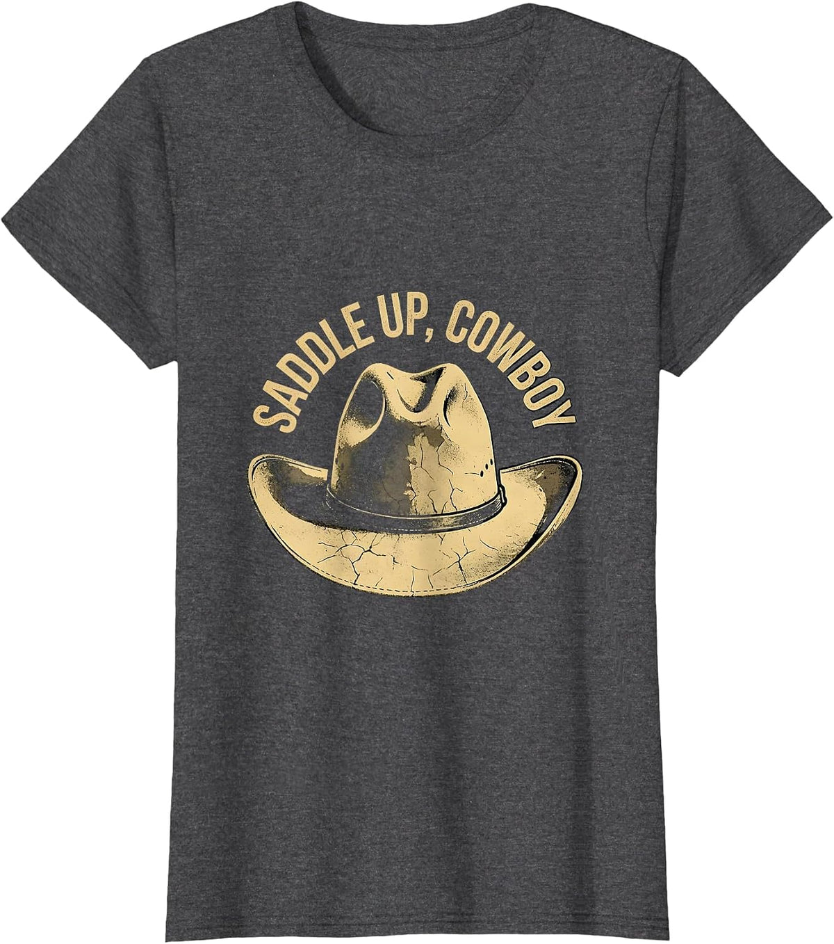 Women's Saddle Up Cowboy Western Graphic Design T-Shirt - Dark Heather Grey
