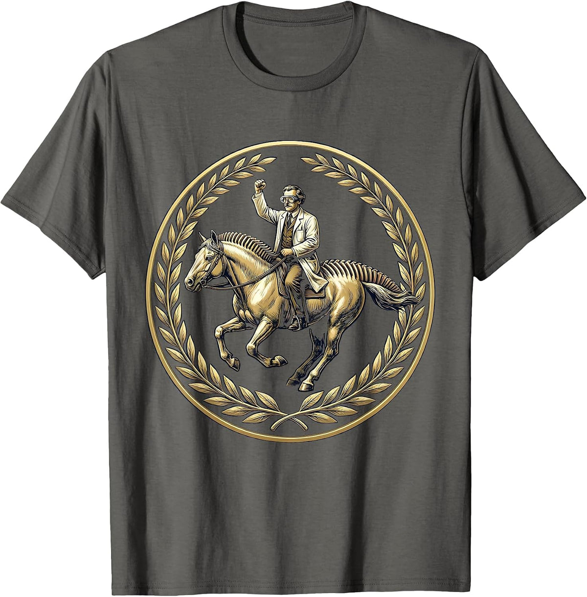 Men's Scientist Riding Giant Mitochondria Biology Gift T-Shirt - Asphalt Grey
