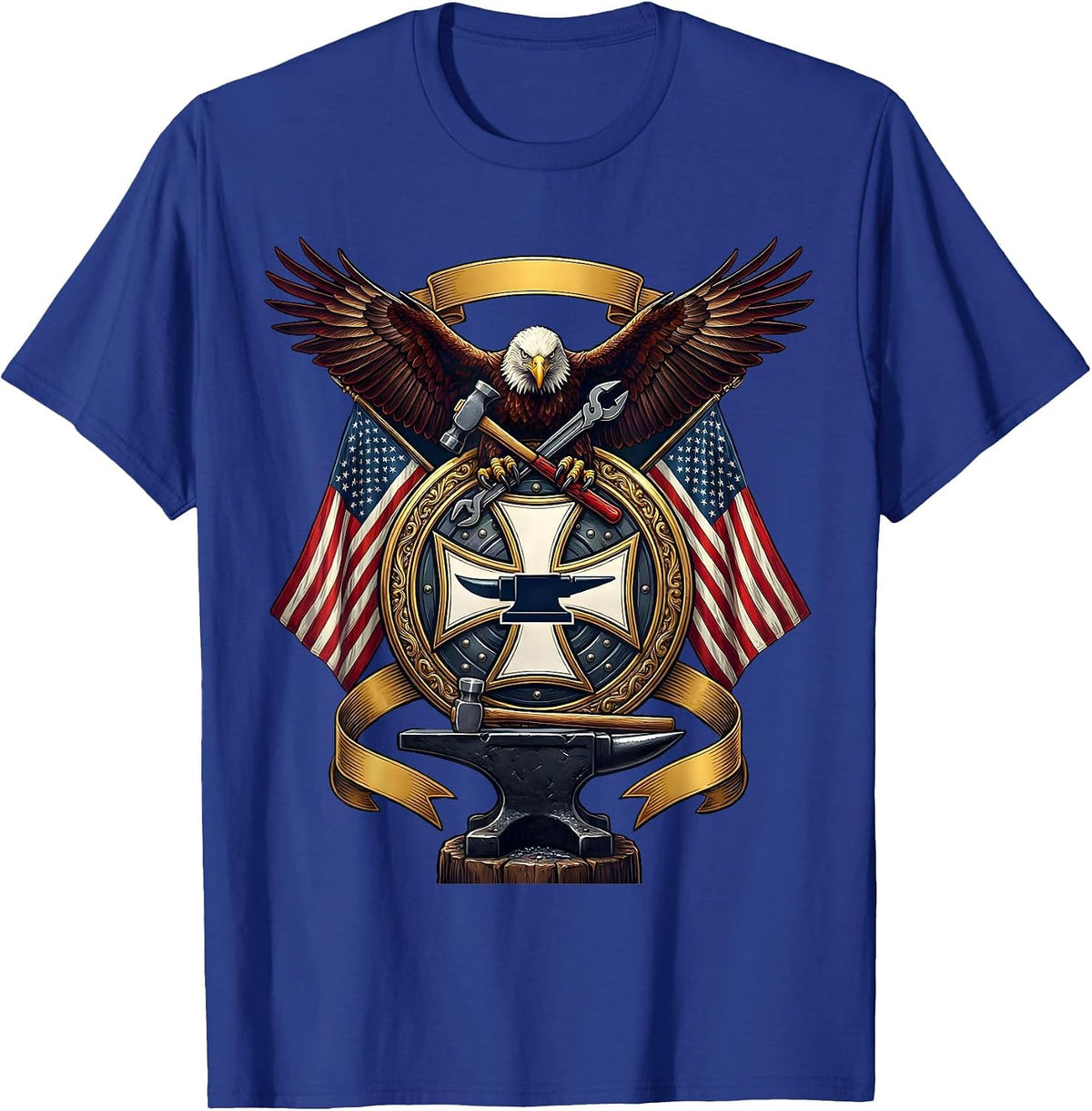 Men's Blacksmith Forge Patriotic American Craftsman T-Shirt - Royal Blue