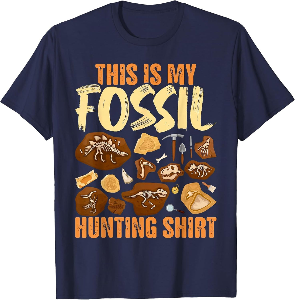Fossil Hunting - Dinosaur Bones Paleontologist Paleontology T-Shirt - Navy Blue