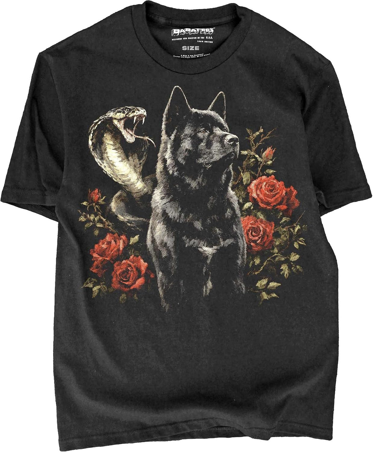 BABATEES Black Akita - U.S.A. Brand Cotton Black Tshirt - Black Akita 7hs