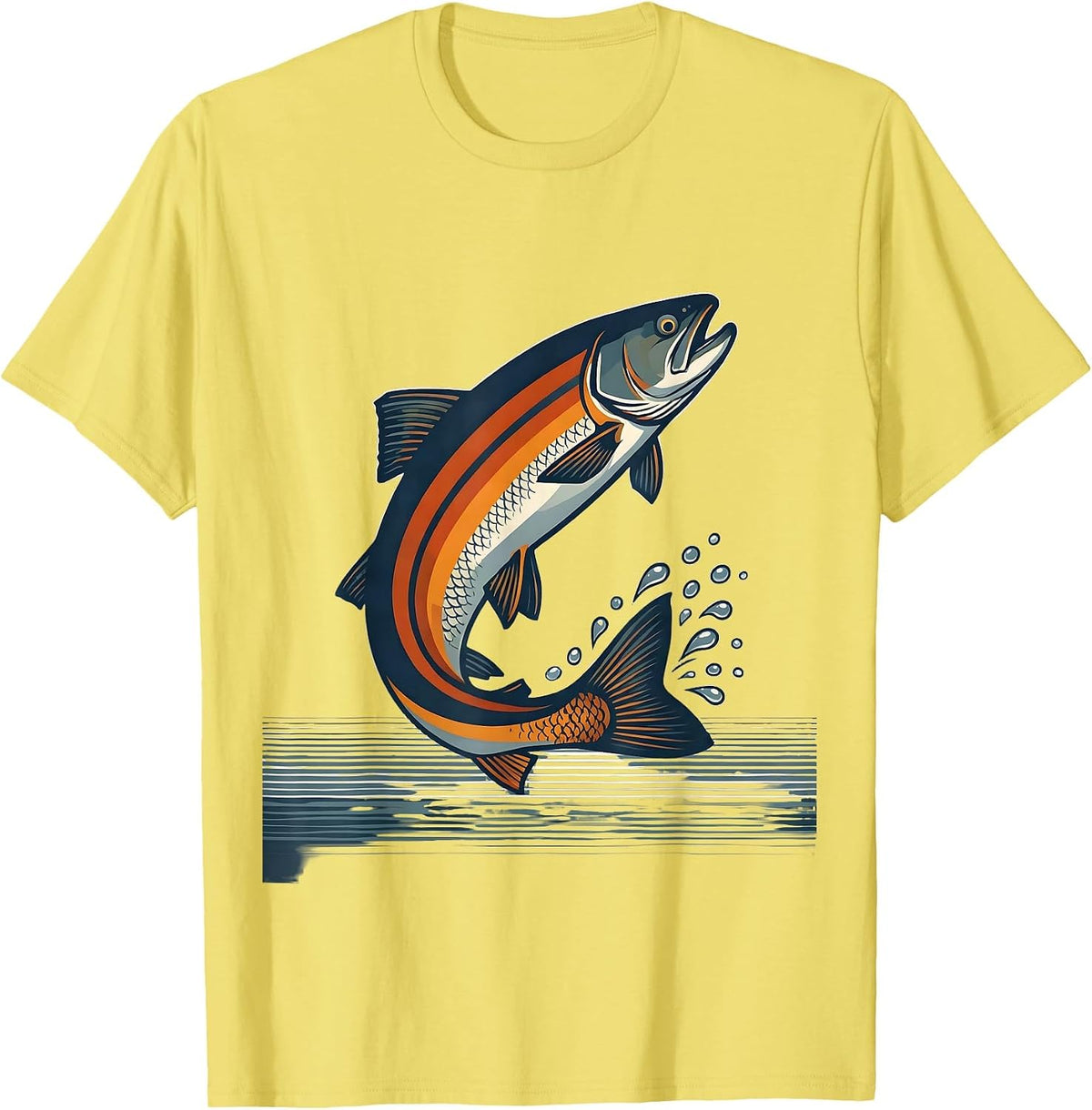 Men's Leaping Rainbow Trout Fishing Graphic T-Shirt - Lemon Yellow