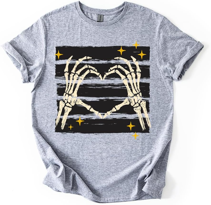 Skeleton Retro Halloween Graphic Tee - Sport Grey