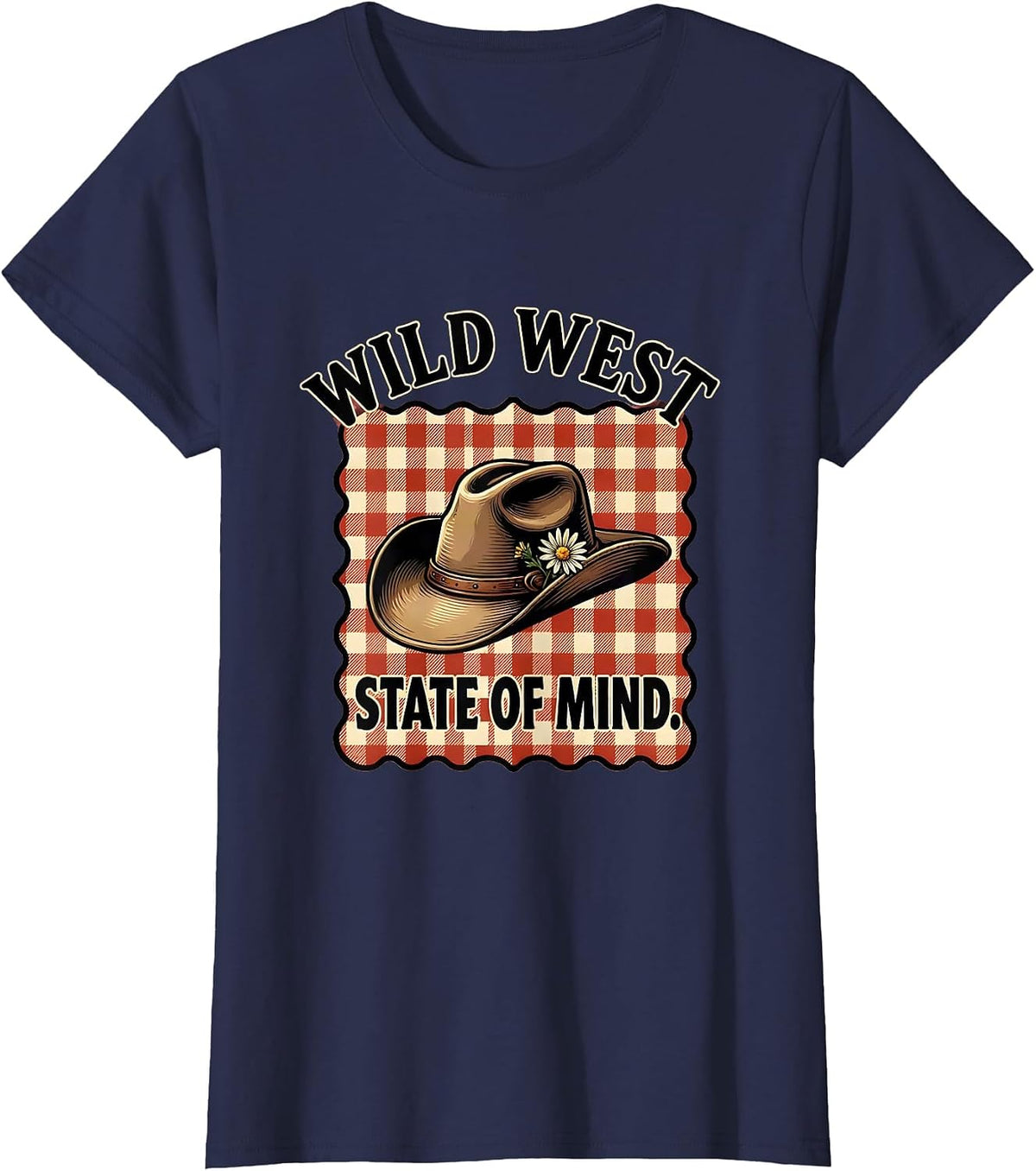 Women's Wild West State of Mind Cowgirl Design T-Shirt - Navy Blue
