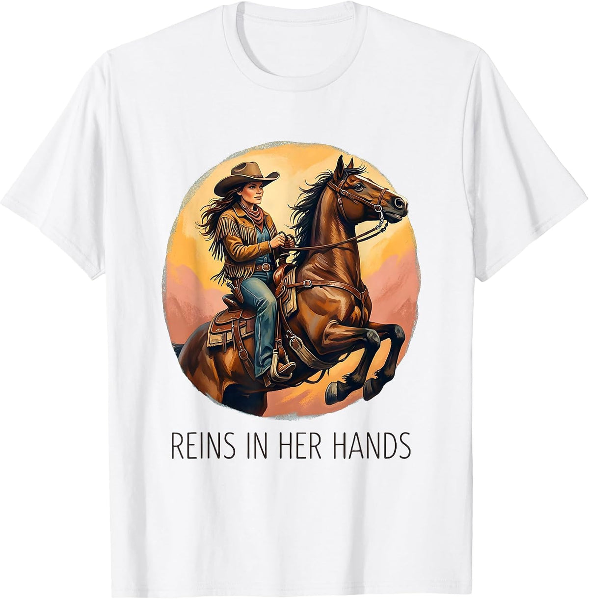 Men's Reins In Her Hands Cowboy Western Design T-Shirt - White